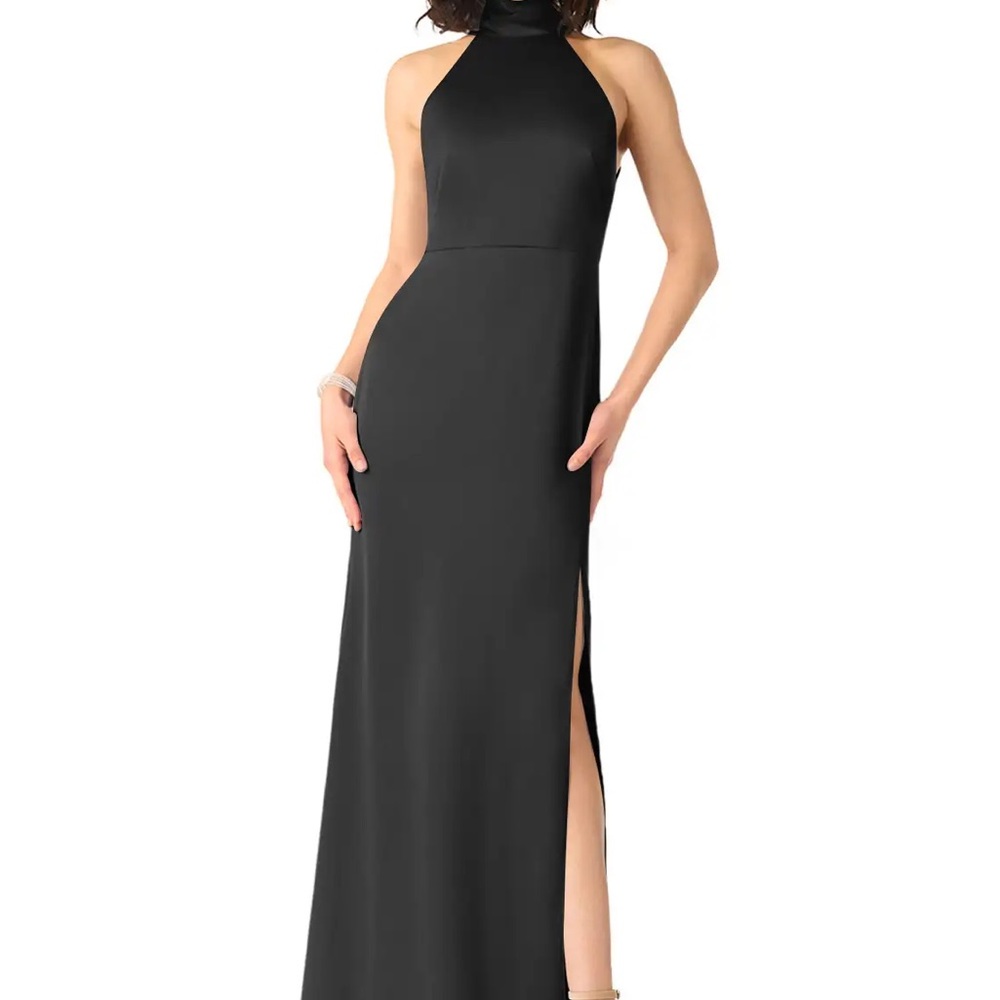Black Sheath High Neck Stretch Satin Dress